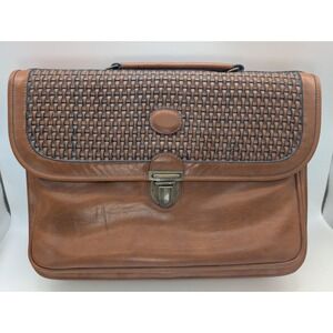 Vintage Warren Reed Brown Woven Faux Leather Briefcase Satchel Bag